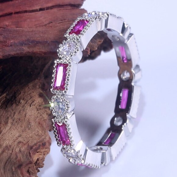 Stackable Trendy 925 Silver Plated Purple CZ Ring, FB16FA1105 - Picture 1 of 1